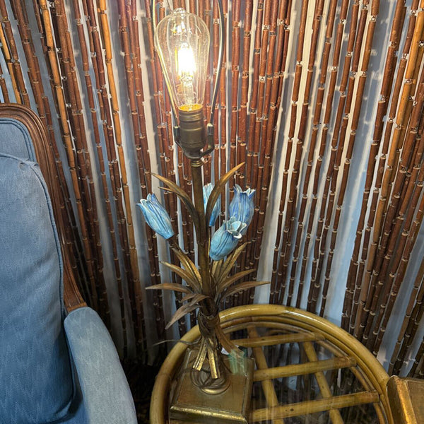 Gold and Blue Ceramic Flower Table Lamp (As Found/Pre-loved) W2171