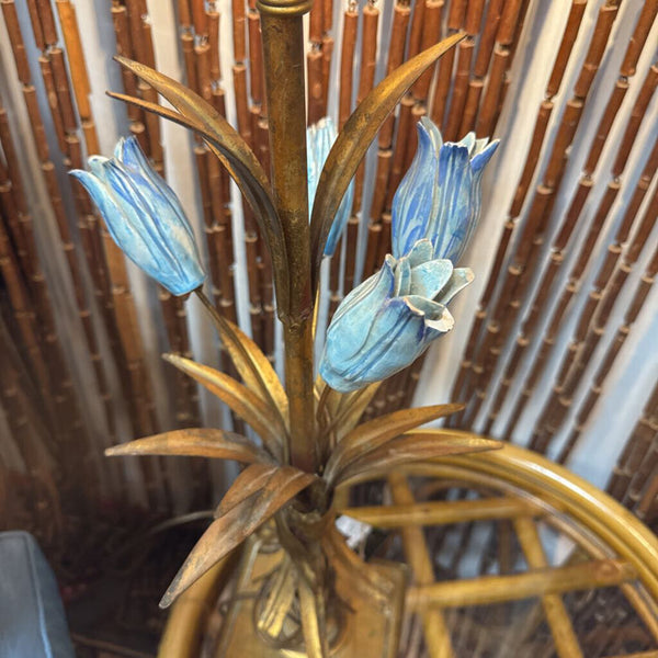 Gold and Blue Ceramic Flower Table Lamp (As Found/Pre-loved) W2171