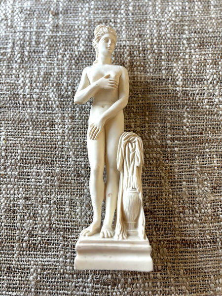 Vintage Alabaster Statue, Greek Maiden Korai 9H
