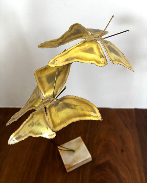 MCM Signed Brass Butterfly Sculpture on Marble Base