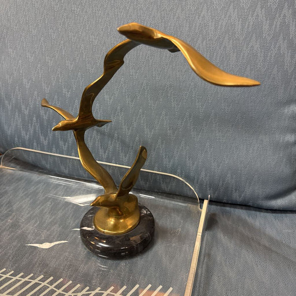 Brass Seagulls on Black Marble Stand W2179