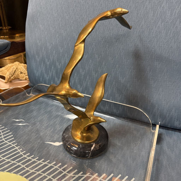 Brass Seagulls on Black Marble Stand W2179