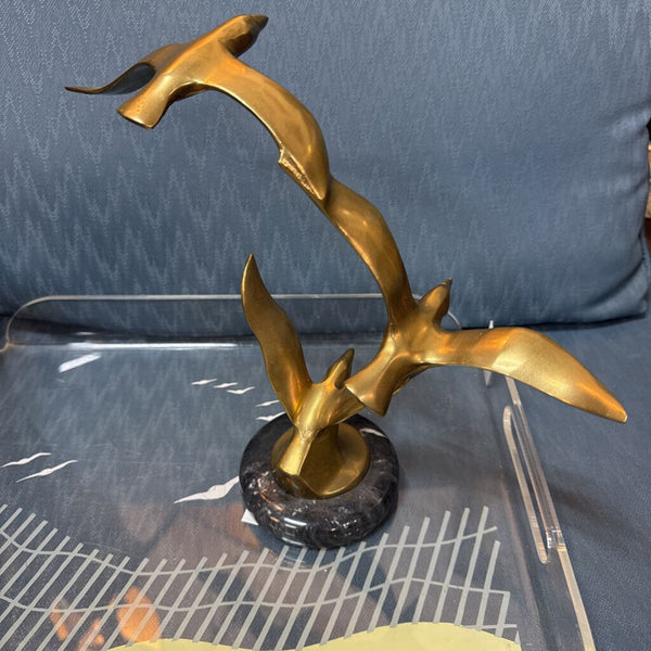 Brass Seagulls on Black Marble Stand W2179