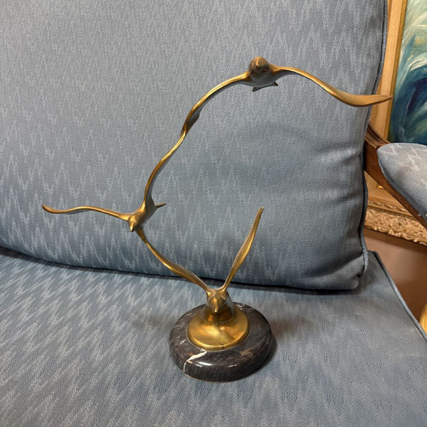 Brass Seagulls on Black Marble Stand W2179