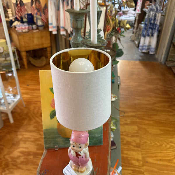 Sweet Dutch boy pink ceramic lamp as found