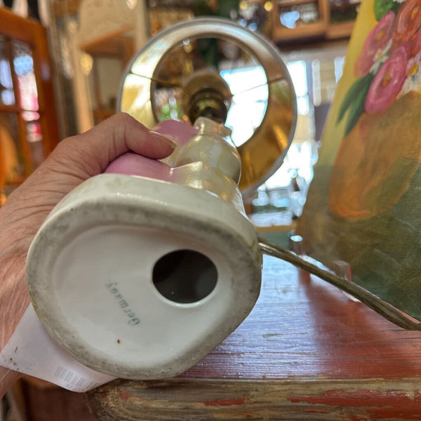 Sweet Dutch boy pink ceramic lamp as found