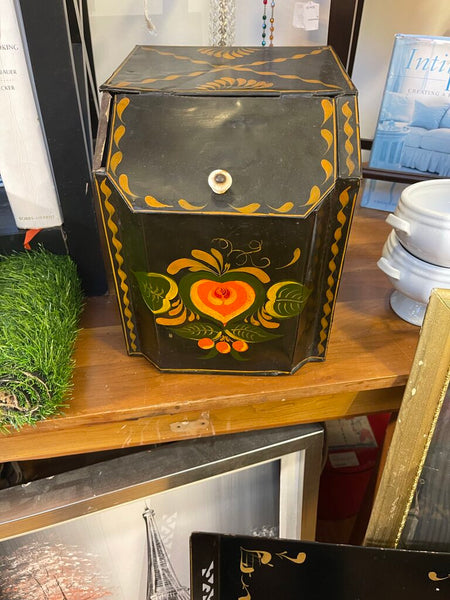 Antique toleware General store Handpainted storage bin for tea /coffee as is