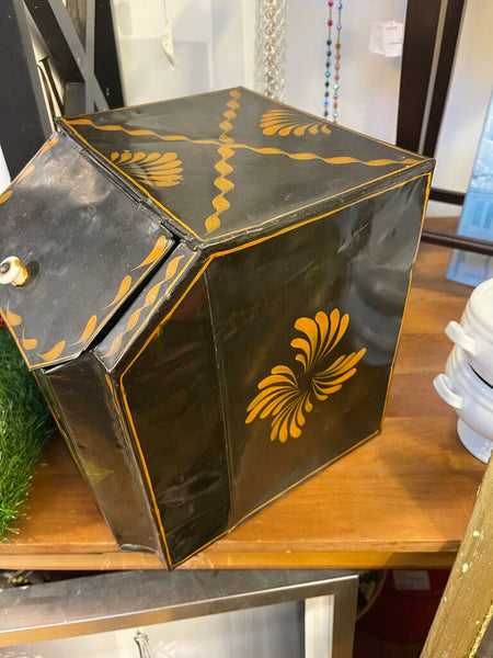 Antique toleware General store Handpainted storage bin for tea /coffee as is