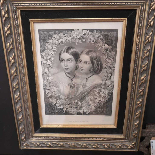 Lovely Vintage Print of The Royal Sisters in pretty Wood Frame 14x17