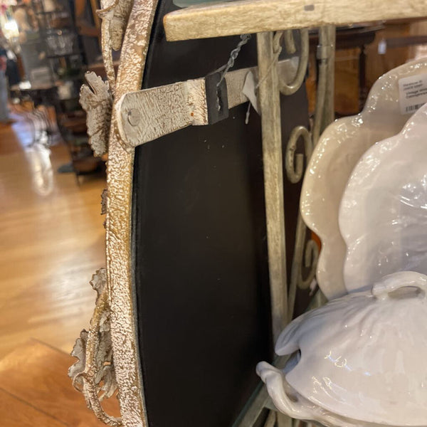 Metal Oval mirror as is gold & white leaves 25 in high x 19 in wide