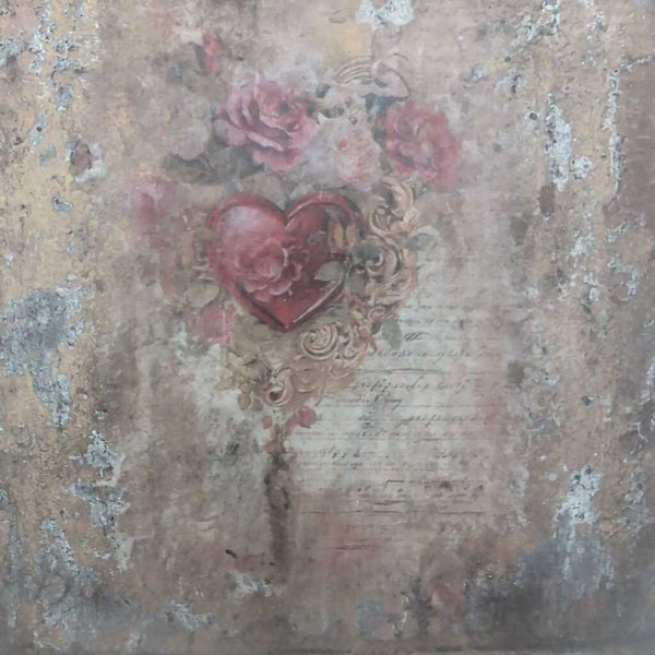 Victorian Heart Decor on Patina Wood 5x5