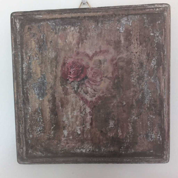 Victorian Heart Decor on Patina Wood 5x5