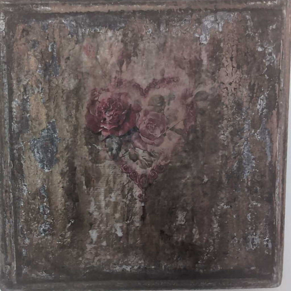 Victorian Heart Decor on Patina Wood 5x5