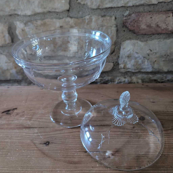 Vintage Early American Pressed Glass Covered Compote on Pedestal. 12 in