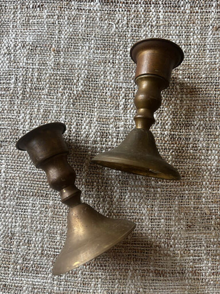 Set of 2 Vintage Solid Brass Candlestick Holders 5T