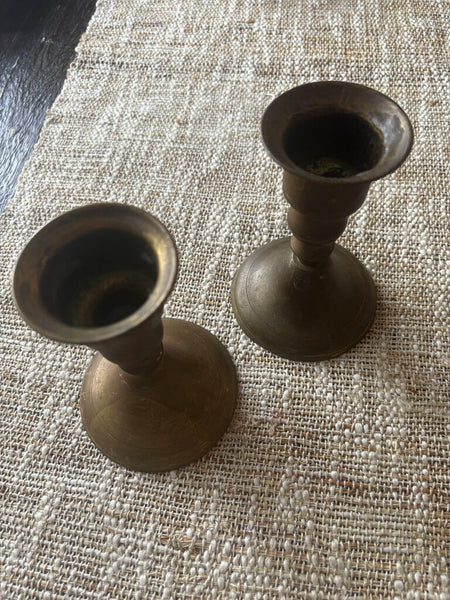 Set of 2 Vintage Solid Brass Candlestick Holders 5T