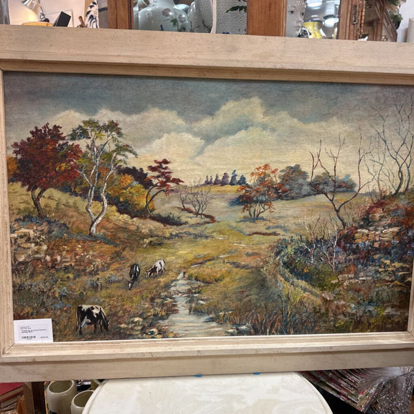 Framed Oul on Canvas Pastoral painting 38x27"