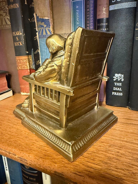 Vintage pair pm craftsman brass bookends - sleepy reading man