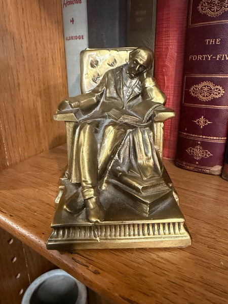Vintage pair pm craftsman brass bookends - sleepy reading man