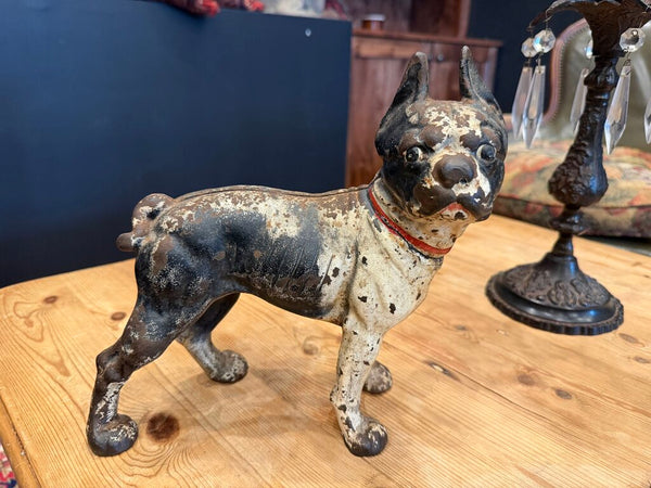 Vintage Cast Iron Boston Terrier, 10" (as-is, repaired)