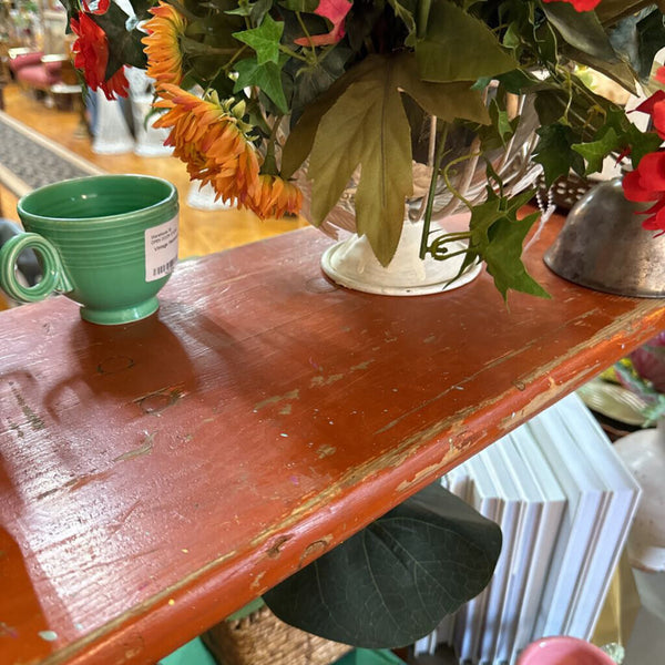 Painted orange top folding beer garden bench (each) only 85" long x 19,25" tall x 10" d in store pick up only