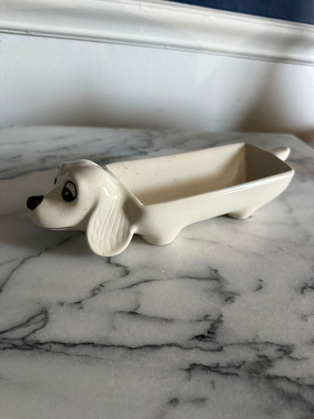White Dachshund Cracker/Serving Dish 3" tall x 11" long W2220