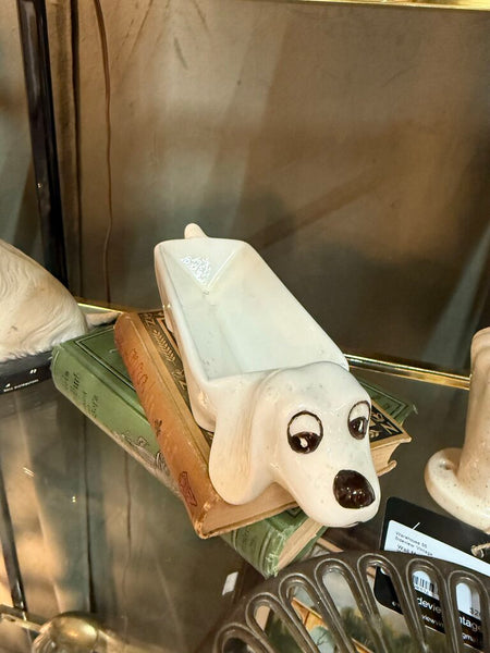 White Dachshund Cracker/Serving Dish 3" tall x 11" long W2220