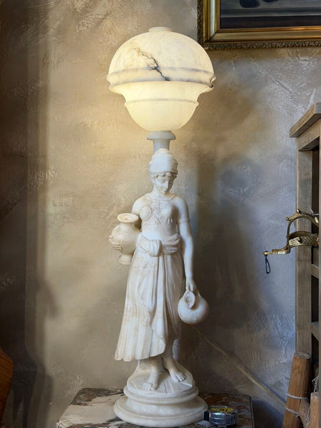 1510 Art Deco Italian Figural Alabaster Lamp Signed "R. Colivicchi"