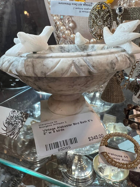 Vintage Alabaster Bird Bath 5"x 3" w 4 birds