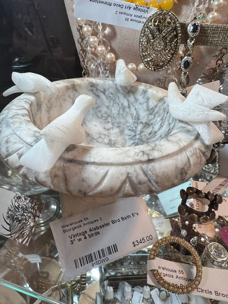 Vintage Alabaster Bird Bath 5"x 3" w 4 birds
