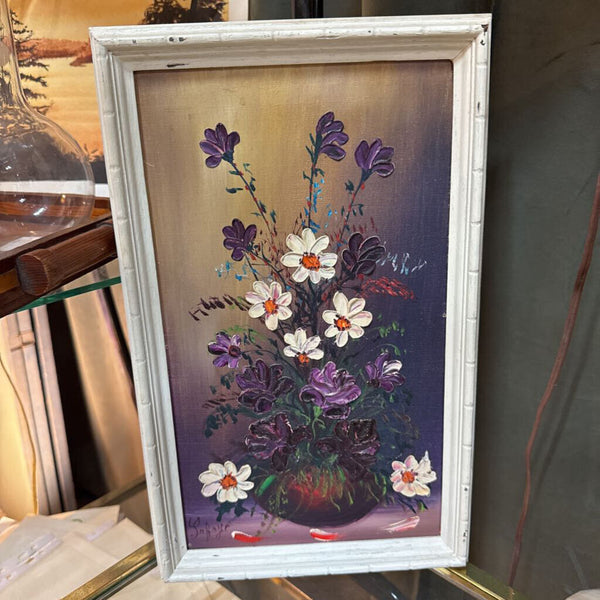 Purple and White Floral Painting White Frame 9" x 14.5" W2232