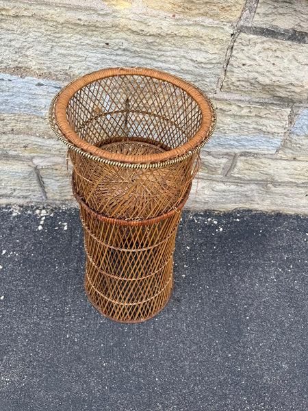 Wicker Tall Plant Stand 32" tall 13" diam As Found W2155 Pick Up Only