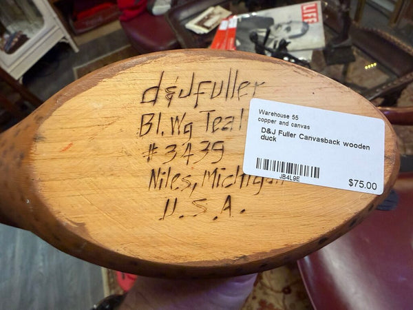 D&J Fuller Canvasback wooden duck