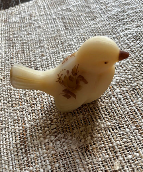 Vintage Fenton Satin Glass Hand Painted Brown Flowers Bird signed