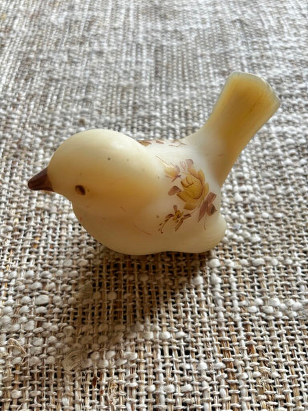 Vintage Fenton Satin Glass Hand Painted Brown Flowers Bird signed