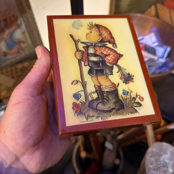 Vintage Reuge M.I. Hummel Hiking child musical trinket box