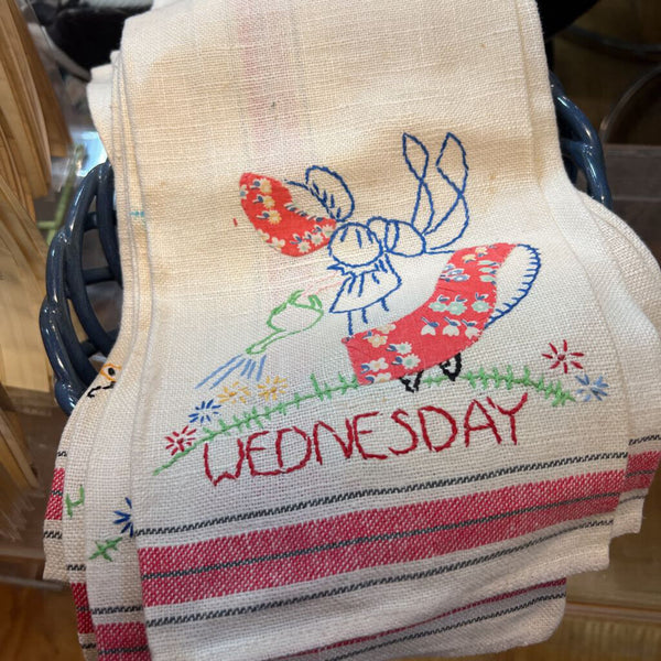 Vintage Hand Embroidered Day of the Week Tea Towels