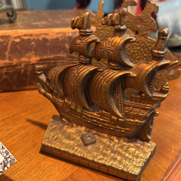 BRONZE SHIP BOOKENDS