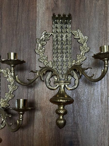 Pair of Vintage French Style Brass Wall Sconces 14T x 11W
