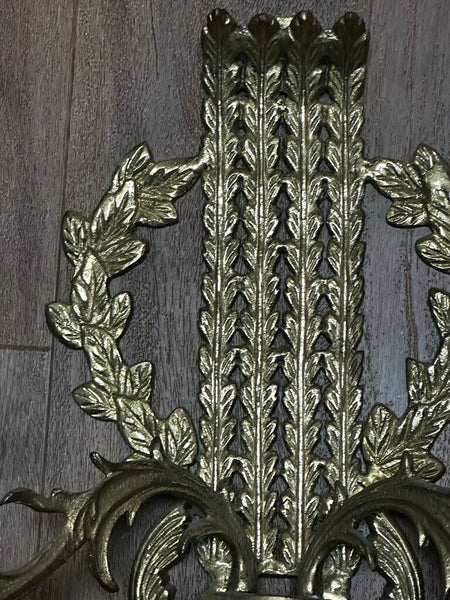 Pair of Vintage French Style Brass Wall Sconces 14T x 11W