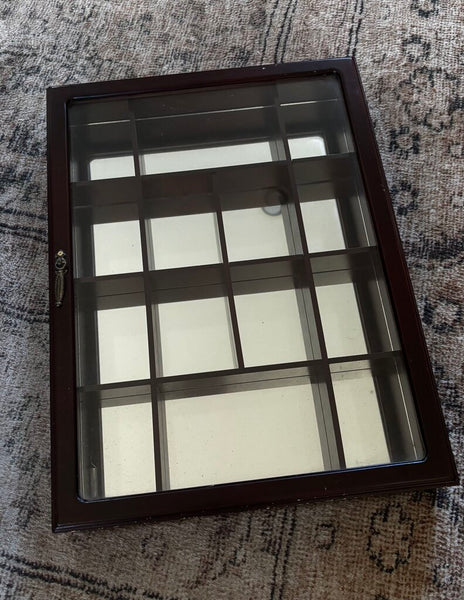 Vintage Hanging Wood Mirrored Trinket Cabinet Case with Glass Door
