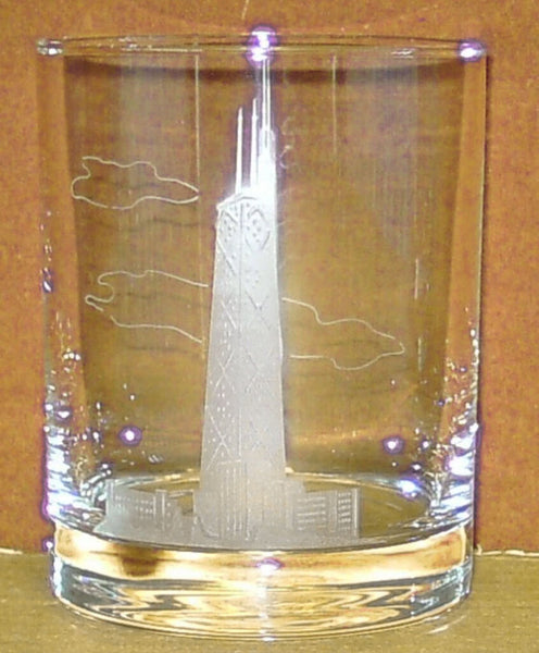 Set of 6 signed Marshall field's etched includes Chicago art museum, field's clock, marina towers, Picasso, Hancock building , Chicago water tower