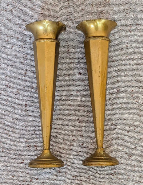VTG Gold Plated Church Vases 16" - Pair 2/Set