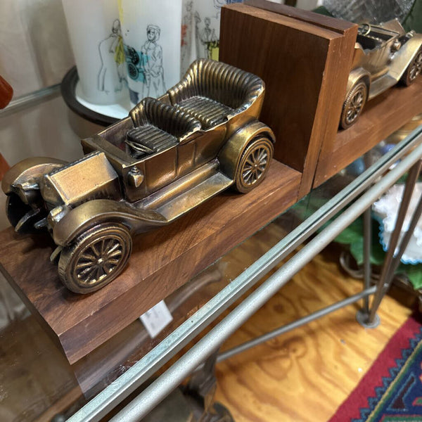 Lrg. Antique Car / Cast Iron and Wood Bookends