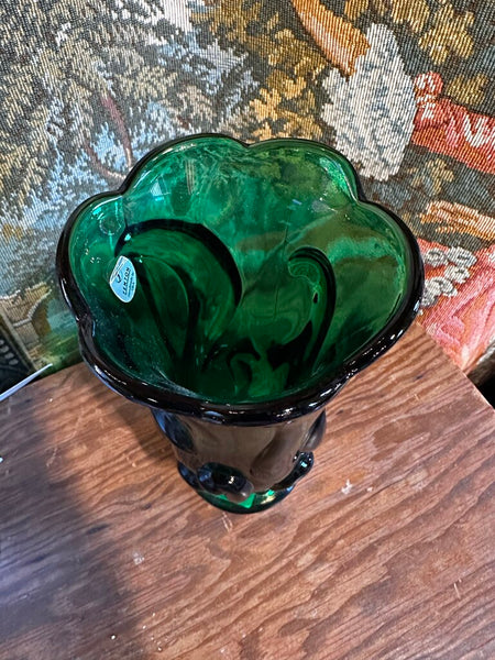 Vintage Green Glass Fenton Vase 8.5 T Heavy