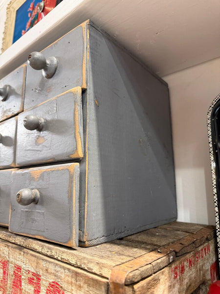 JFV ~ Vintage wood cubby box with metal side drawers.