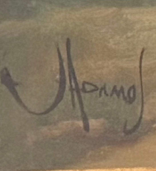 Vintage framed oil on canvas , signed John Adamos Manol (1900-1989) on canvas 38"x32" (pick up in-store)