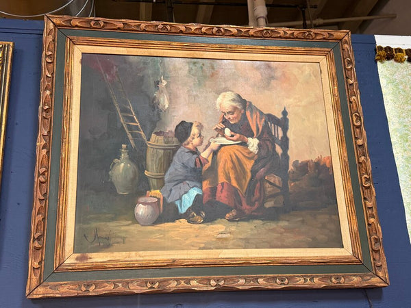 Vintage framed oil on canvas , signed John Adamos Manol (1900-1989) on canvas 38"x32" (pick up in-store)