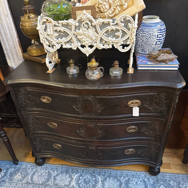 Lovely Antique Walnut 3 Drawer Dresser.Carved Top trim and Drawers. 42x21x34H IN STORE PICK UP ONLY