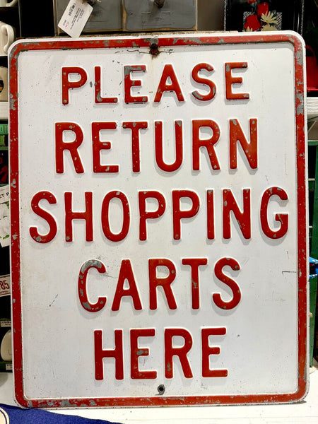 JFV ~ Vintage heavy pressed steel grocery store cart sign. IN STORE PICKUP ONLY